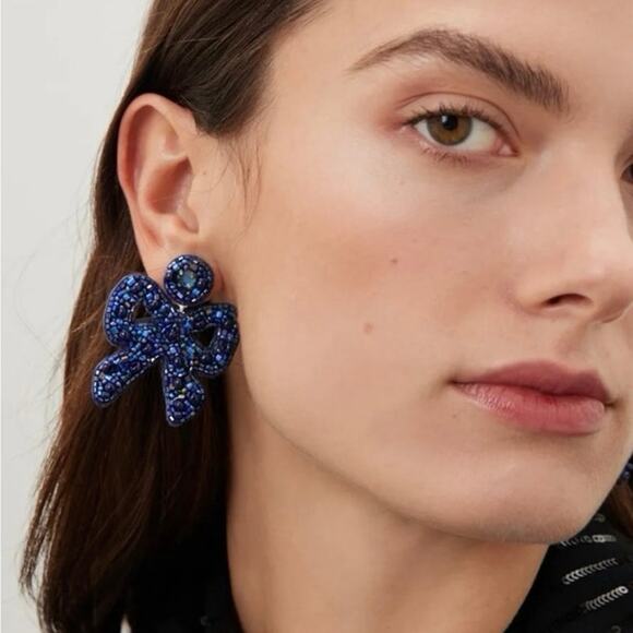 Mignonne Gavigan Lorraine Blue Beaded Leather‎ Back Bow Earrings *Single - Picture 2 of 7